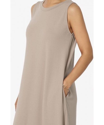 S~3X Sleeveless Loose Plain Curved Slit Hem Long Maxi Dress w Pocket Light Mocha Brushed Dty $11.89 Dresses