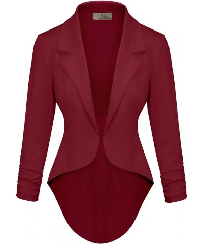 Women's Casual Work Comfy Open Front High Low Notch Lapel Office Blazer Jacket Made in USA 1073t-darkred $14.24 Blazers