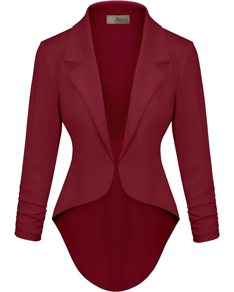 Women's Casual Work Comfy Open Front High Low Notch Lapel Office Blazer Jacket Made in USA 1073t-darkred $14.24 Blazers