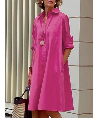 Womens Linen Long Sleeve Midi Printed Button Down Shirt Dress Plus Size Loose Shirt Dresses for Women with 2 Pockets Pink $14...