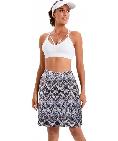 Women's Tennis Skirt Casual Knee Length Golf Skirts with Pockets Workout Athletic Skort Grey-blue Pattern $18.35 Activewear