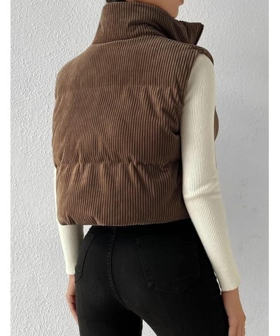 Women's Corduroy Puffer Vest Cropped Stand Collar Zip Up Vest Quilted Sleeveless Jackets Gilet Coffee $14.74 Vests