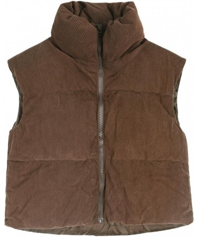 Women's Corduroy Puffer Vest Cropped Stand Collar Zip Up Vest Quilted Sleeveless Jackets Gilet Coffee $14.74 Vests