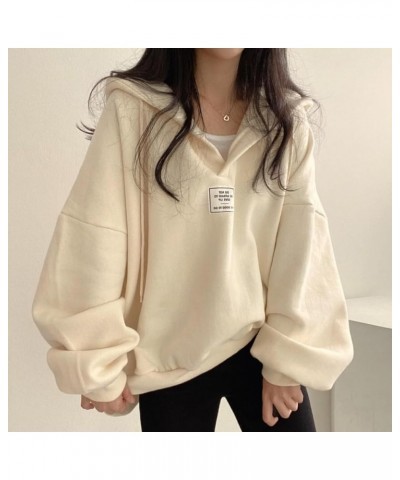 Womens Hoodie Casual Warm Long-Sleeves Printed Top Sweatshirt Oversize Drawstring Loose Hoodies Pullover A Apricot $16.42 Hoo...