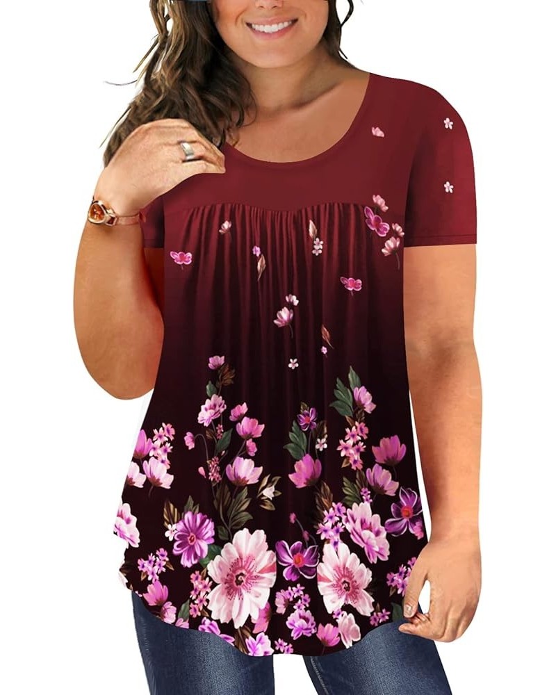 Womens Plus Size Tops Button Up Tunic Tops Floral Pleated Casual Long Sleeve Henley Shirts 561f-red Yin Hua $11.19 Tops