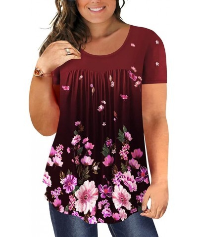 Womens Plus Size Tops Button Up Tunic Tops Floral Pleated Casual Long Sleeve Henley Shirts 561f-red Yin Hua $11.19 Tops