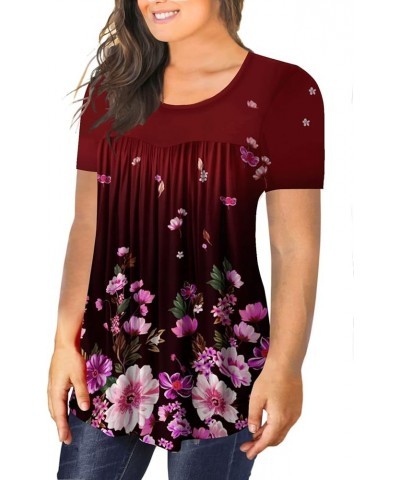 Womens Plus Size Tops Button Up Tunic Tops Floral Pleated Casual Long Sleeve Henley Shirts 561f-red Yin Hua $11.19 Tops