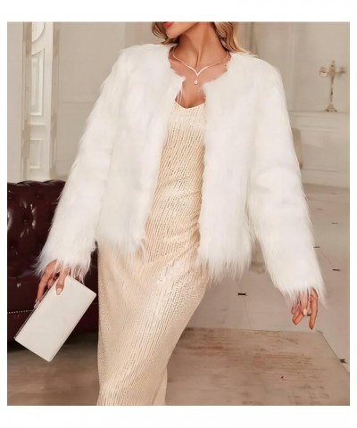 Womens Winter Suit Collar Long Sleeved Coat Fluffy Faux Fur Top Thick Loose Outerwear for Gathering Party Leisure White B $45...