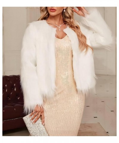 Womens Winter Suit Collar Long Sleeved Coat Fluffy Faux Fur Top Thick Loose Outerwear for Gathering Party Leisure White B $45...