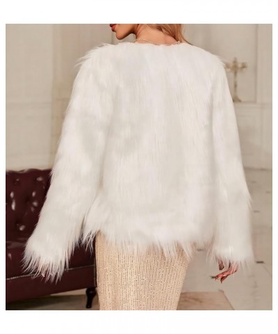 Womens Winter Suit Collar Long Sleeved Coat Fluffy Faux Fur Top Thick Loose Outerwear for Gathering Party Leisure White B $45...