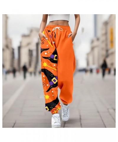 Women's High Waisted Sweatpants Workout Active Joggers Pants Baggy Lounge Bottoms Halloween Baggy Sweatpants Pockets A6_orang...