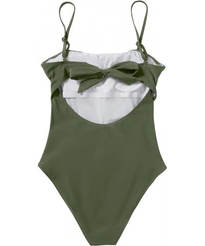 Women Square Neck One Piece Bathing Suit Ruched Tummy Control Swimsuits Swimwear with Adjustable Spaghetti Straps 002 Green $...