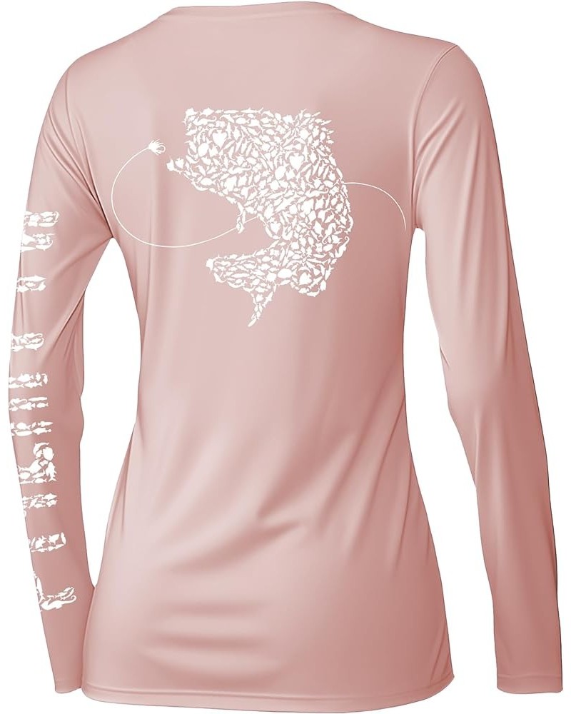 Womens UPF 50+ Fishing Shirts Sun Protection Long Sleeve T-Shirt Pink / Largemouth Bass $18.19 T-Shirts