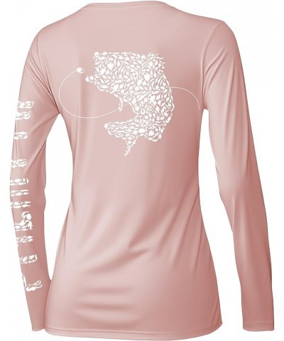 Womens UPF 50+ Fishing Shirts Sun Protection Long Sleeve T-Shirt Pink / Largemouth Bass $18.19 T-Shirts