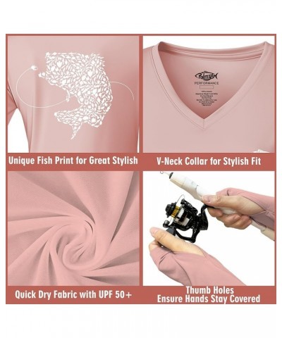 Womens UPF 50+ Fishing Shirts Sun Protection Long Sleeve T-Shirt Pink / Largemouth Bass $18.19 T-Shirts