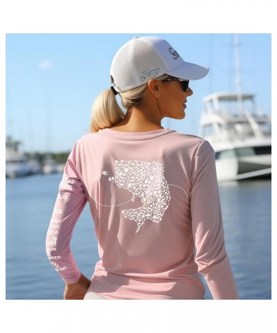 Womens UPF 50+ Fishing Shirts Sun Protection Long Sleeve T-Shirt Pink / Largemouth Bass $18.19 T-Shirts