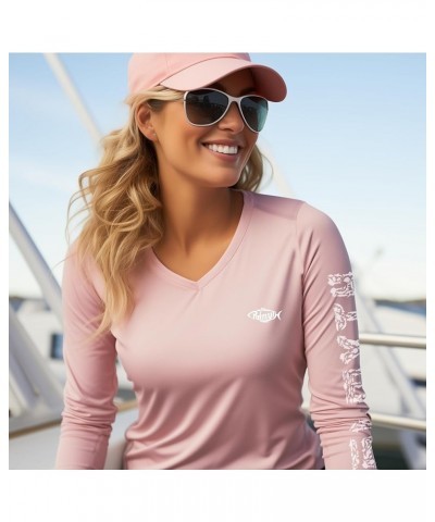 Womens UPF 50+ Fishing Shirts Sun Protection Long Sleeve T-Shirt Pink / Largemouth Bass $18.19 T-Shirts