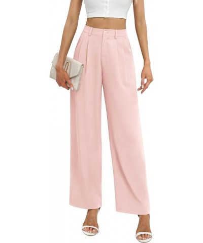 Women's Business Work Trousers High Waisted Wide Leg Pants Long Straight Suit Pants with Pocket 18light Pink $22.03 Pants