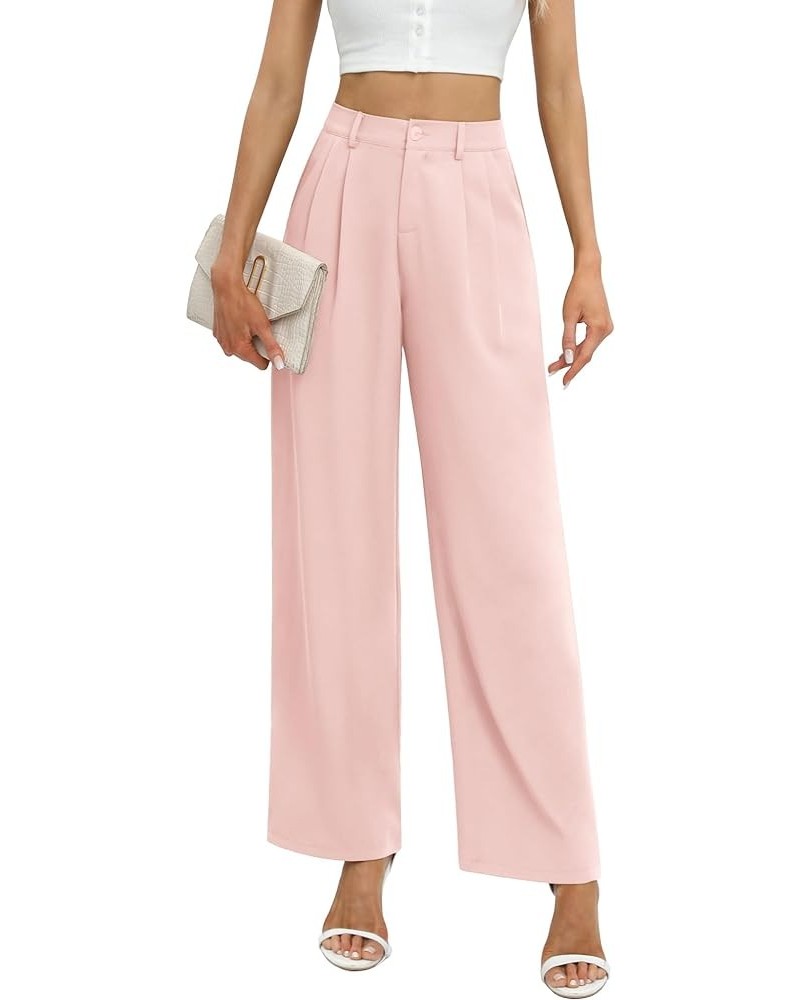 Women's Business Work Trousers High Waisted Wide Leg Pants Long Straight Suit Pants with Pocket 18light Pink $22.03 Pants