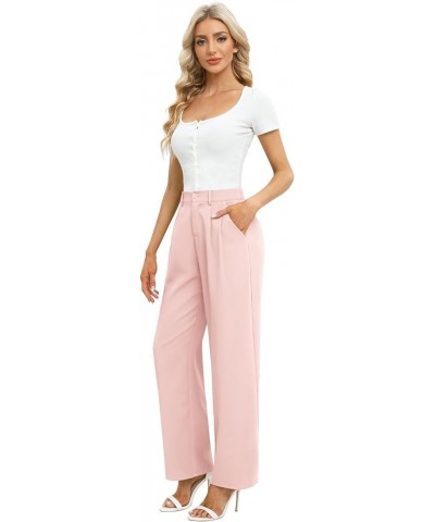 Women's Business Work Trousers High Waisted Wide Leg Pants Long Straight Suit Pants with Pocket 18light Pink $22.03 Pants