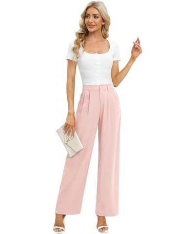 Women's Business Work Trousers High Waisted Wide Leg Pants Long Straight Suit Pants with Pocket 18light Pink $22.03 Pants