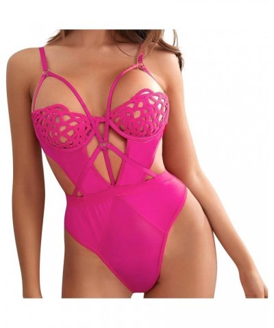 Sexy Women's Lingerie Sexy One Piece Teddy Baby Doll Lingerie Babydoll Women's Lingerie Sexy Set Lace Up Intimate D_hot Pink ...