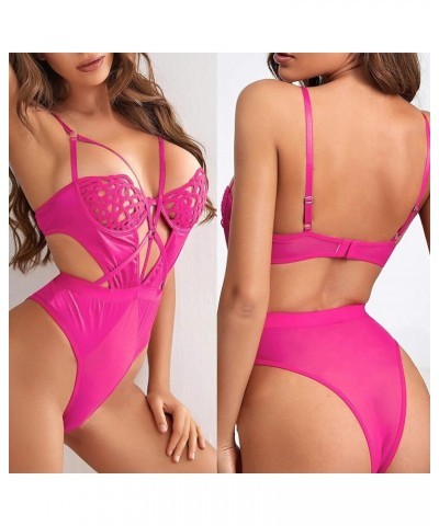 Sexy Women's Lingerie Sexy One Piece Teddy Baby Doll Lingerie Babydoll Women's Lingerie Sexy Set Lace Up Intimate D_hot Pink ...