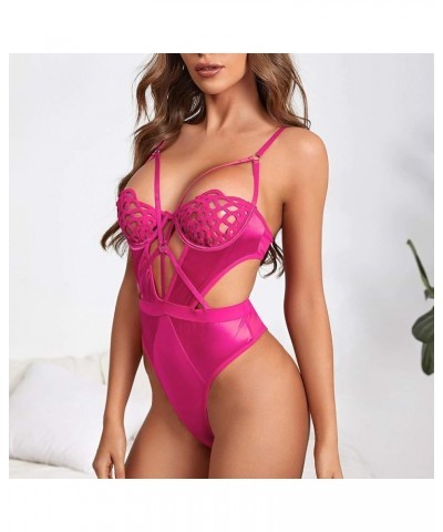 Sexy Women's Lingerie Sexy One Piece Teddy Baby Doll Lingerie Babydoll Women's Lingerie Sexy Set Lace Up Intimate D_hot Pink ...