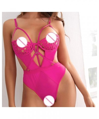 Sexy Women's Lingerie Sexy One Piece Teddy Baby Doll Lingerie Babydoll Women's Lingerie Sexy Set Lace Up Intimate D_hot Pink ...