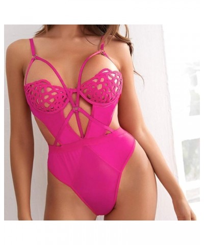 Sexy Women's Lingerie Sexy One Piece Teddy Baby Doll Lingerie Babydoll Women's Lingerie Sexy Set Lace Up Intimate D_hot Pink ...