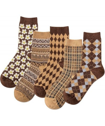 5 Pairs Womens Pretty Vintage Wool Socks Unique Print Design Soft Cozy Warm Crew Socks Christmas Gift Nordic Style - 5 Pairs ...