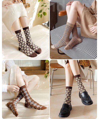 5 Pairs Womens Pretty Vintage Wool Socks Unique Print Design Soft Cozy Warm Crew Socks Christmas Gift Nordic Style - 5 Pairs ...