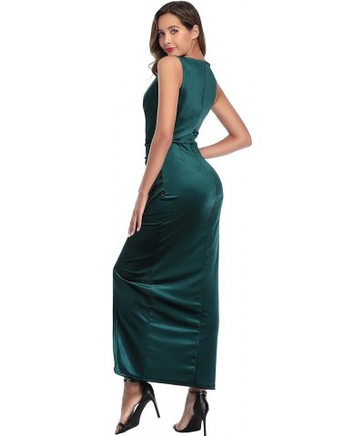 Women's Elegant Velvet Formal Dress Bodycon Evening Prom Sleeveless Ruched Dress Forest Green $24.75 Dresses