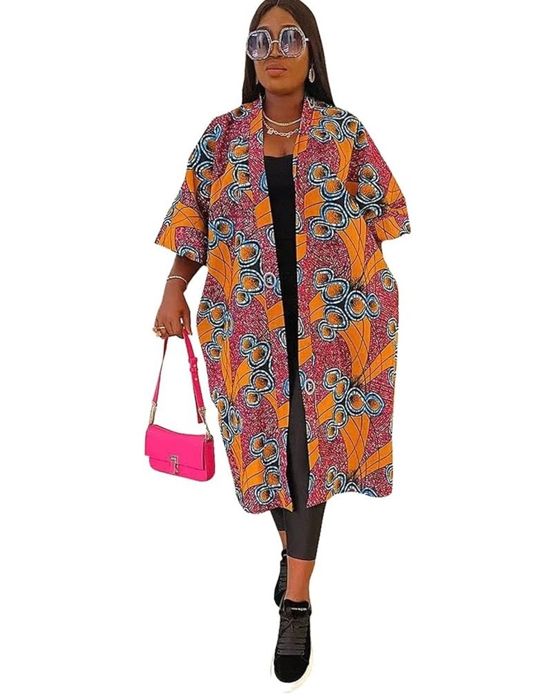 Women's Casual African Geometric Patterns Print Long Sleeve Open Front Long Blouse Loose Tops Outwear Jacket Coat Shirtorange...