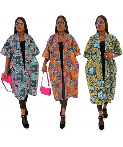 Women's Casual African Geometric Patterns Print Long Sleeve Open Front Long Blouse Loose Tops Outwear Jacket Coat Shirtorange...