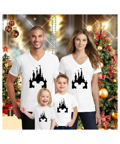 Family Matching Castle Mickey Minnie V-Neck T-Shirts Women White-na $13.45 Tops