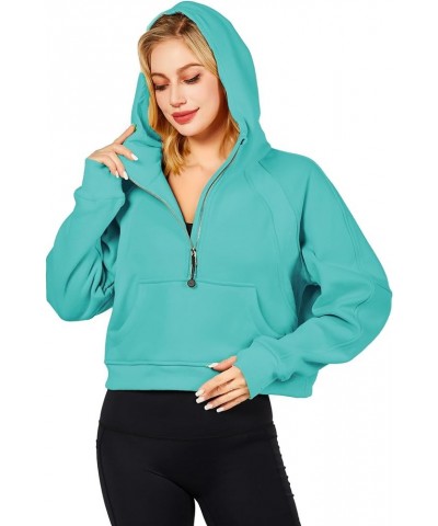 Workout Hoodies for Women Half Zip Fleece Lined Pullover Merry and Bright Sweatshirt Turquoise $10.12 Hoodies & Sweatshirts