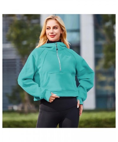 Workout Hoodies for Women Half Zip Fleece Lined Pullover Merry and Bright Sweatshirt Turquoise $10.12 Hoodies & Sweatshirts