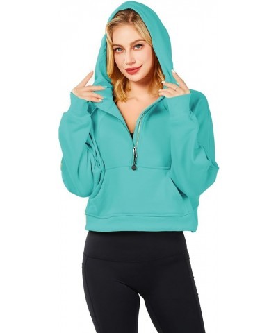 Workout Hoodies for Women Half Zip Fleece Lined Pullover Merry and Bright Sweatshirt Turquoise $10.12 Hoodies & Sweatshirts