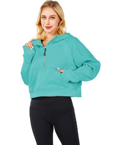 Workout Hoodies for Women Half Zip Fleece Lined Pullover Merry and Bright Sweatshirt Turquoise $10.12 Hoodies & Sweatshirts