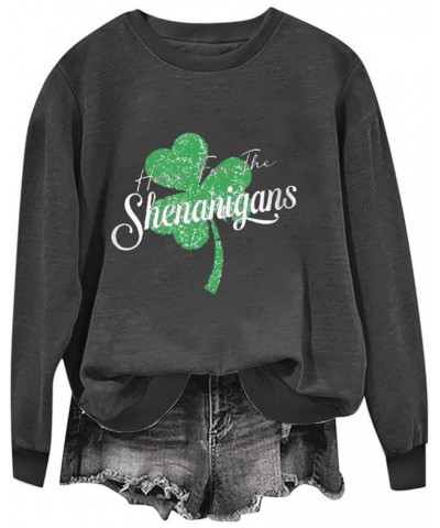 Women Shamrocks Shenanigans Sweatshirt Saint Patricks Day Shirts Long Sleeve Crew Neck Pullover Sweater Funny Clothes A026-da...