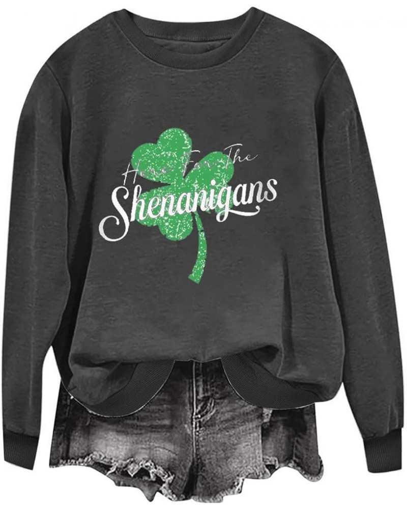 Women Shamrocks Shenanigans Sweatshirt Saint Patricks Day Shirts Long Sleeve Crew Neck Pullover Sweater Funny Clothes A026-da...