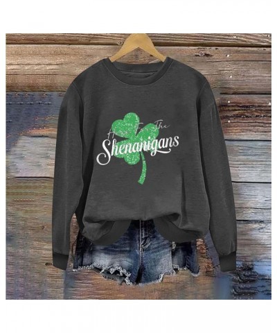 Women Shamrocks Shenanigans Sweatshirt Saint Patricks Day Shirts Long Sleeve Crew Neck Pullover Sweater Funny Clothes A026-da...