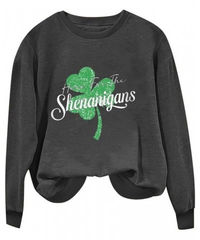 Women Shamrocks Shenanigans Sweatshirt Saint Patricks Day Shirts Long Sleeve Crew Neck Pullover Sweater Funny Clothes A026-da...