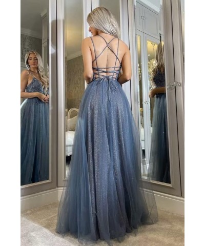 Prom Dress Lace Appliques Tulle - Formal Dresses for Women Spaghetti Straps Sky Blue $38.07 Dresses