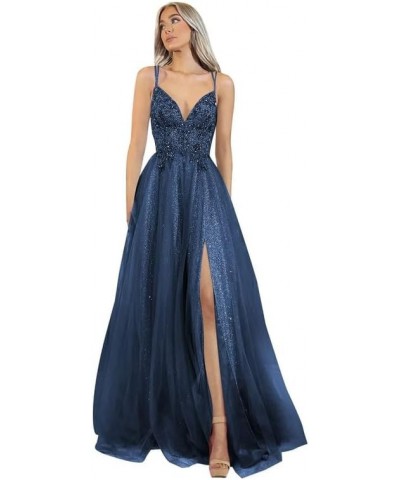 Prom Dress Lace Appliques Tulle - Formal Dresses for Women Spaghetti Straps Sky Blue $38.07 Dresses