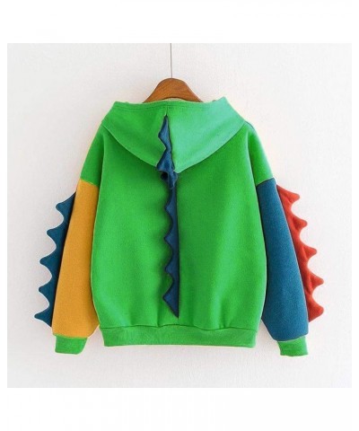 Bear Hoodie For Womens Autumn Patchwork Sweatshirts Long Sleeve Pullover With Cute Personality Bag Z-dinosaur Hoodie-green $1...