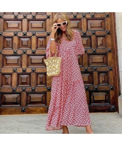 Women Boho Cottagecore Dress Puff Sleeve Vintage Dress Square Neck Floral Split Dress Flattering Maxi Long Dresses Floral Red...