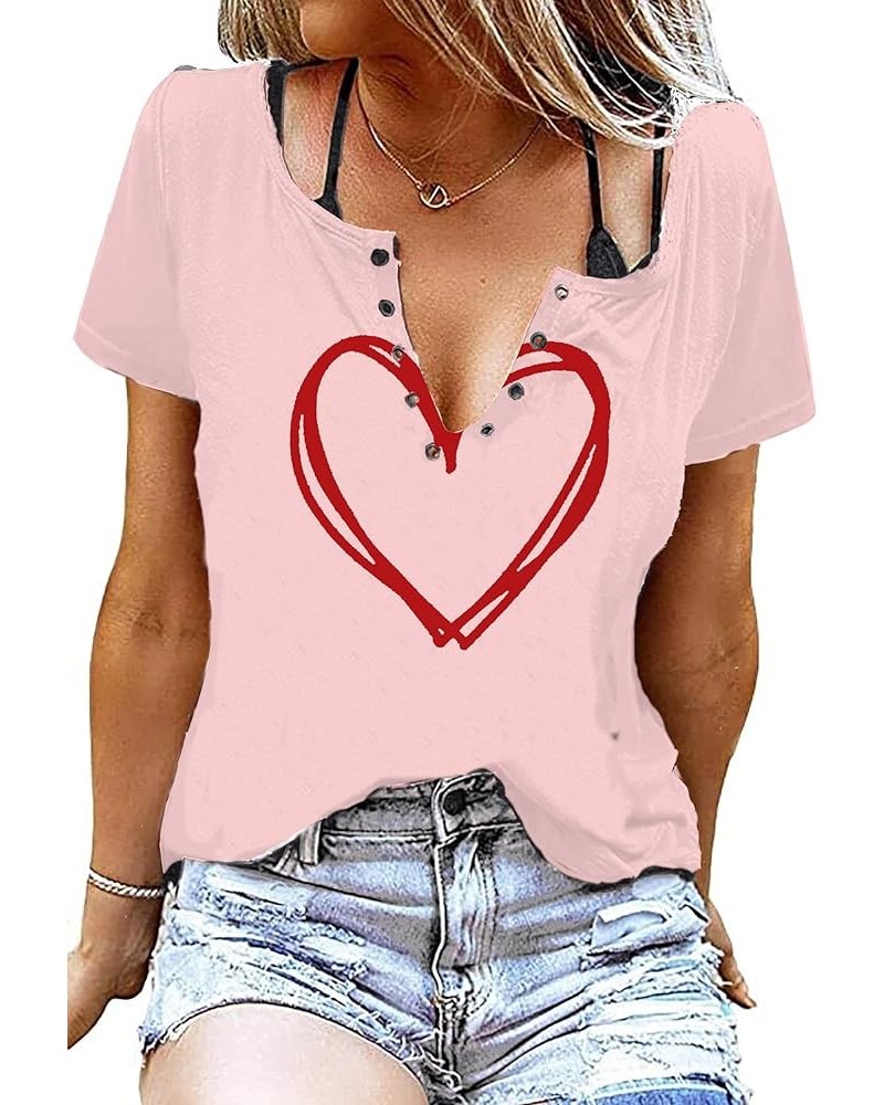 Valentine Tops Shirts for Women Love Heart Graphic Valentine's Day Gifts Tee Shirts Pink $9.84 T-Shirts