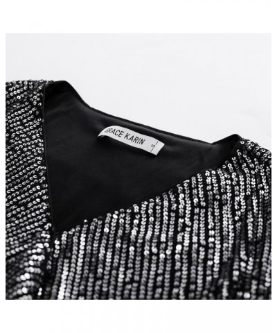 Womens Sparkle Sequin Top Shimmer Glitter Blouse Twist Front V Neck Cap Sleeve Club Party Shirt Dark Grey $17.84 Blouses